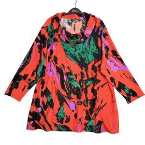 Calessa Red Artsy Abstract Cowl Neck Textured Bright Tunic Top HN24A15W SIZE 2X